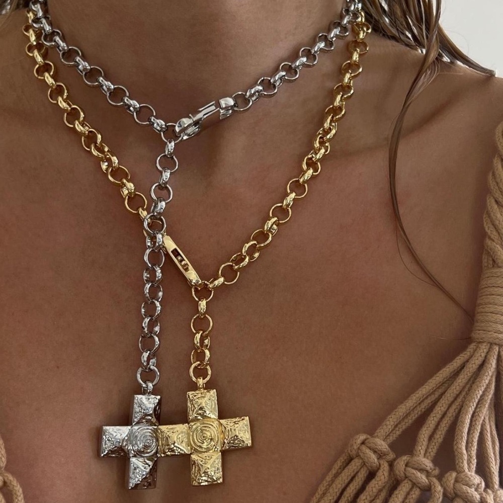 Luv Aj Silver Cross Pendant Chain Necklace